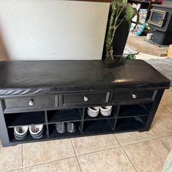 Shoe Storage Bench with 8 Cubbies & 3 Drawers