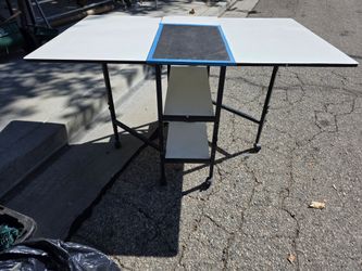 Folding Craft Table with Shelves on Wheels