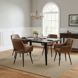 Stan 5 Piece Walnut Dining Table Set with 4 Mayfair Upholstered Chairs, Suede Brown