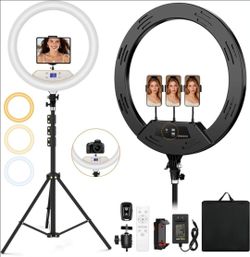 22" BIG RING LIGHT W. TRIPOD STAND! NEW IN BOX!
ARO DE LUZ GRANDE 22" CON BASE! NUEVO EN CAJA!