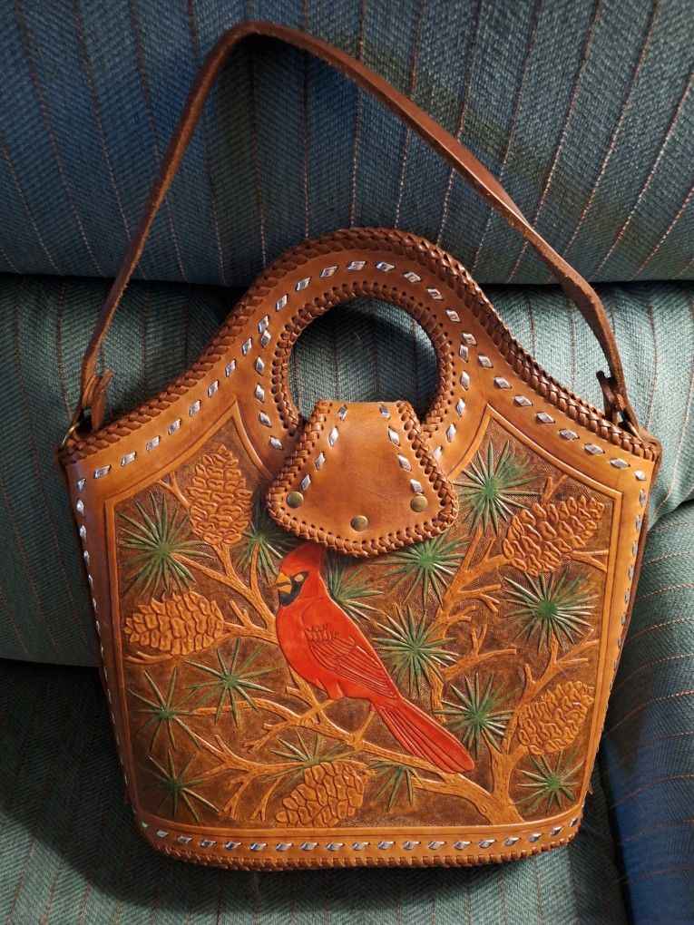 Vintage Leather tooled Bird Purse