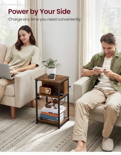 Side Table with Charging Station, 3-Tier End Table with USB Ports and Outlets, Nightstand for Living Room, Bedroom, 11.8 x 13.4 x 22.8 Inches, Plug-in