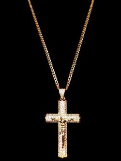 Gold over .925 Silver Chain, Gold Filled Cross w Moissinates