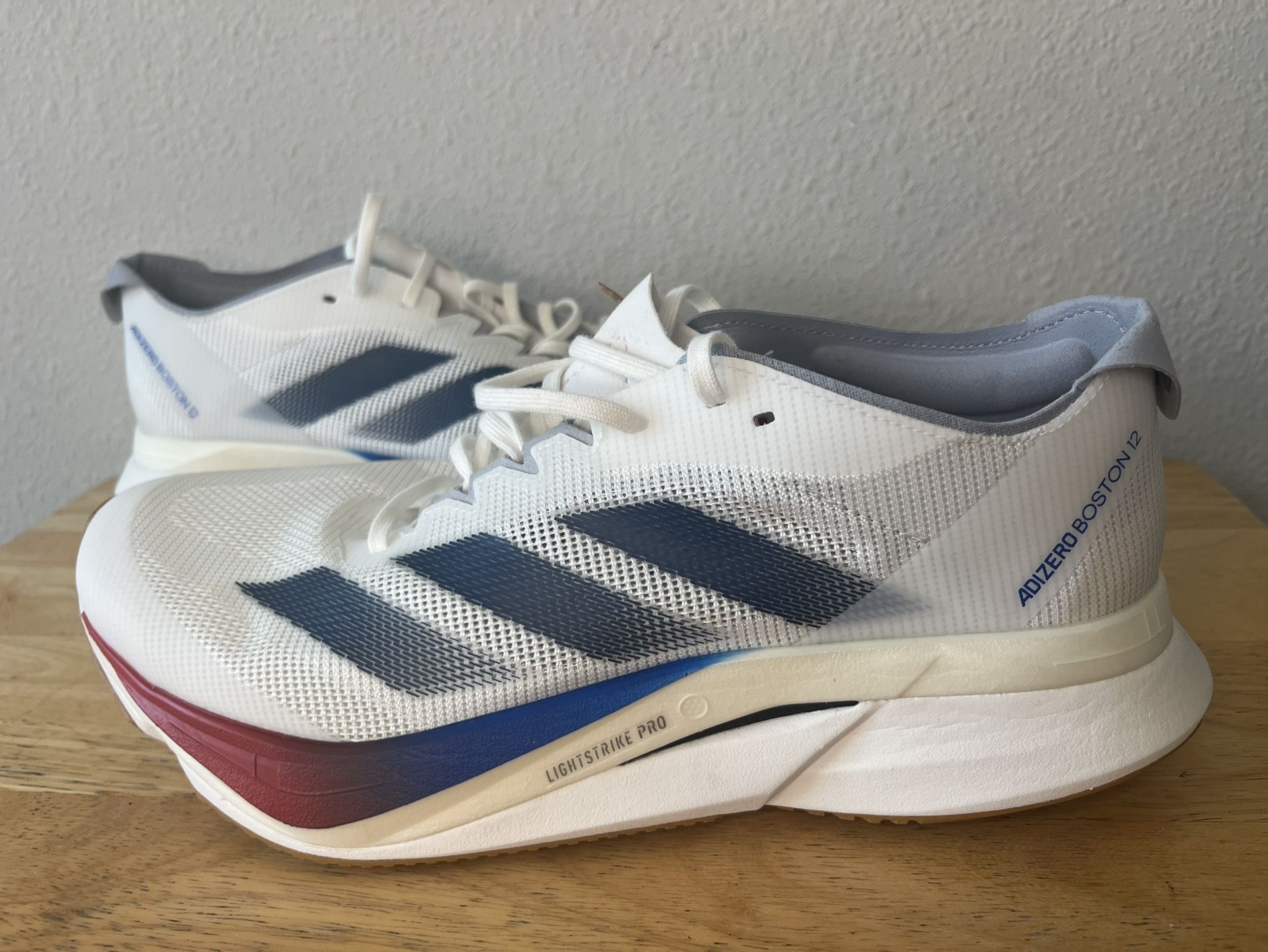 Adidas- Adizero Boston. White And Blue. Size 7 Men | New 