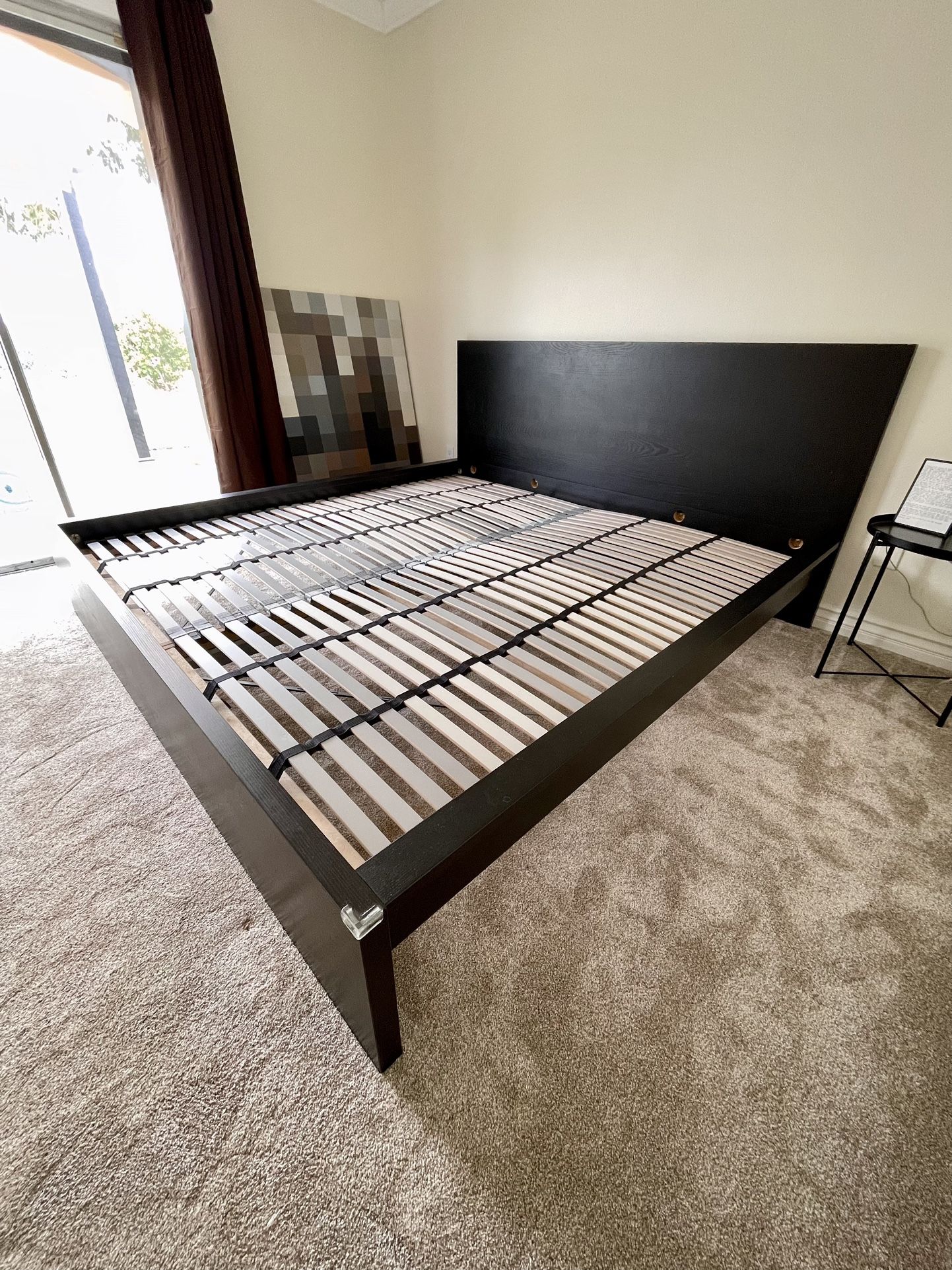 IKEA Malm King Bed Frame with Lönset Slats/Two Storage Boxes
