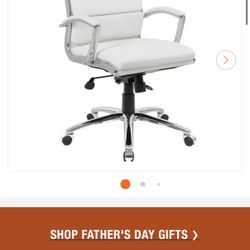 White Caresoft Vinyl Mid-Back Executive Desk Chair, Chrome Finish with Padded Arms