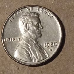 1980 D  Extremely Rare Silver Penny 