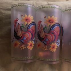 Vintage Rooster Drinking  Glasses Set Of 4 New Never Used 