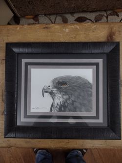 Artist Geri Luna Pin and Ink Red Tail Hawk Double Signed By Artist