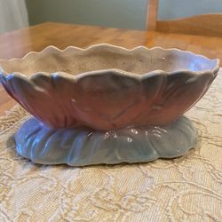 Royal Copley 1960s ceramic pink & blue Lotus flower planter. 7 inches long.