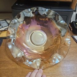Jeannette Amber Glass Serving Large Bowl 11.25" Vintage