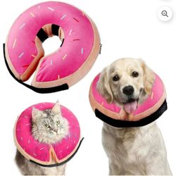 Soft Pink Donut Inflatable Dog Cone E Collar Post Surgery Recovery Size L