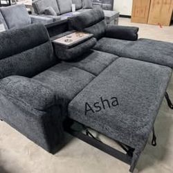Charcoal Chenille Sectional Pul lOut Sofa