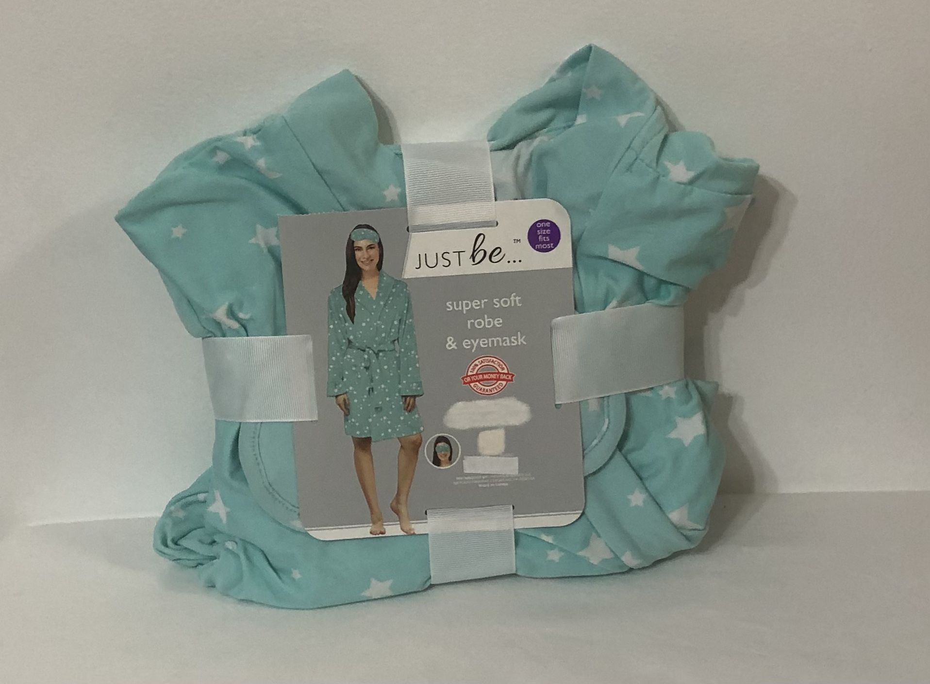 Women’s set Robe and Mask stars graphic super soft mint. One size