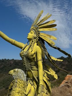 Monumental Indian Woman Riding American Eagle Sculpture