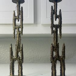 Vintage Abada Brass Candle Holders Modernist Brutalist Shabbat Judaica