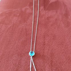 Beauty & Health STERLING SILVER .925 LIGHT BLUE STONE & PEARLS NECKLACE .Very Nice