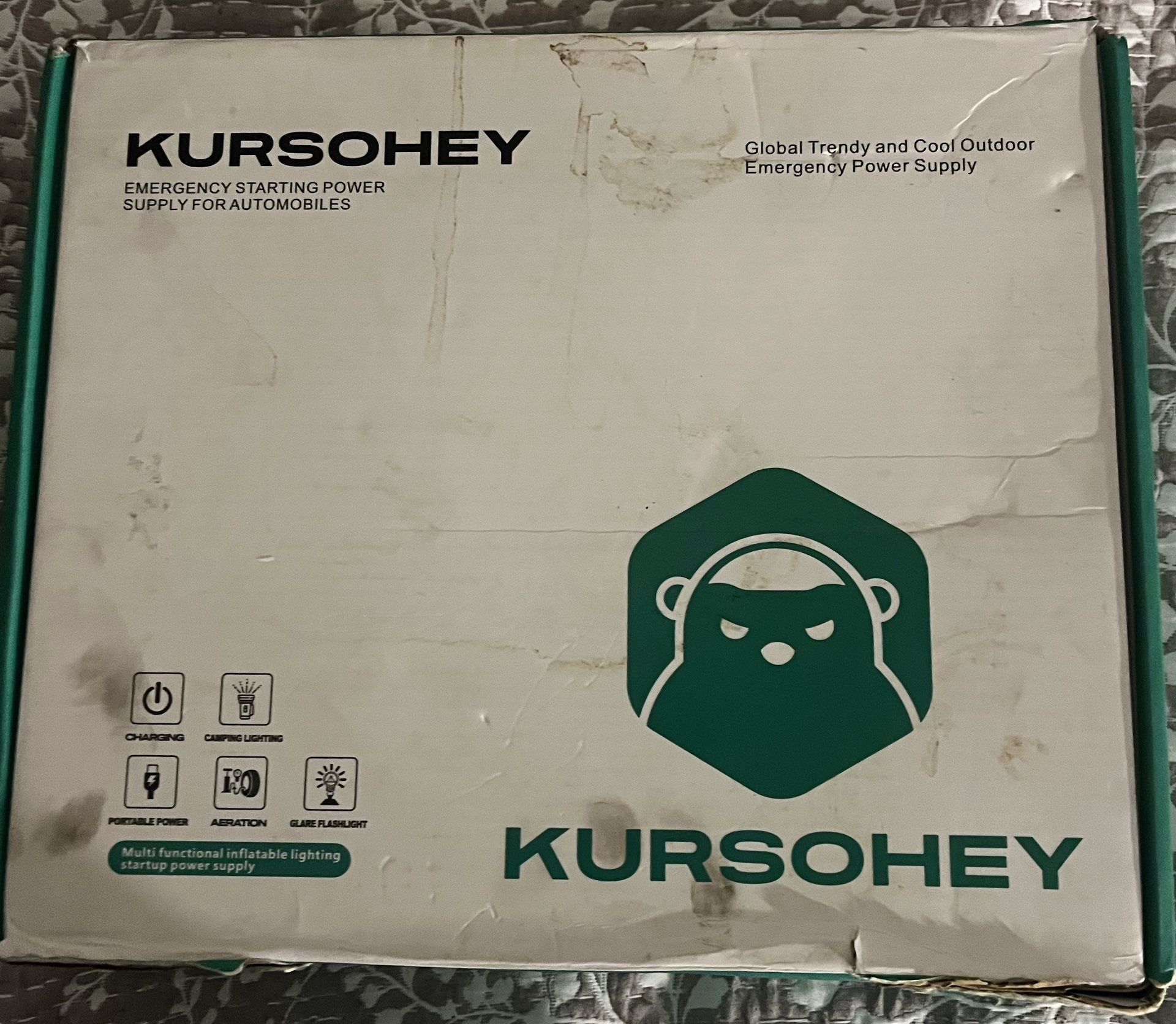 KURSOHEY Portable Car Jump Starter w/ Air Pump, Flashlight & Power Bank – Model GL992