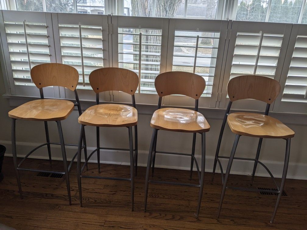 4 Custom Bar Or Table Stool Seats- Steel And Maple