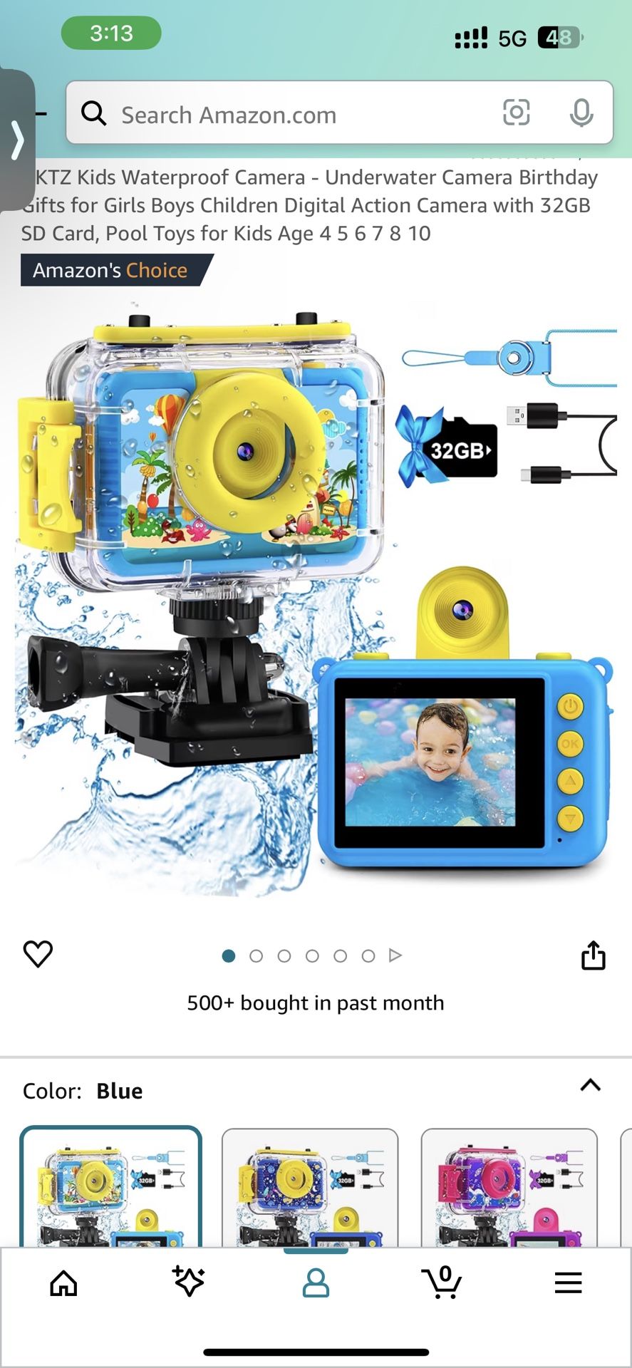 GKTZ Kids Waterproof Camera - Underwater Camera Birthday Gifts for Girls Boys Children Digital Action Camera with 32GB SD Card, Pool Toys for Kids Age