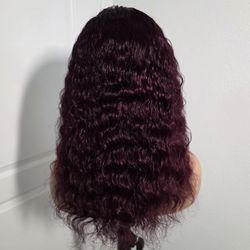 18” Human Hair Lace Closure Wavy Wig, Customized Color: Similar to 99J Burgandy