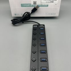 7-Port USB 3.0 Hub with Power Switches & LED Lights, High-Speed Data Splitter