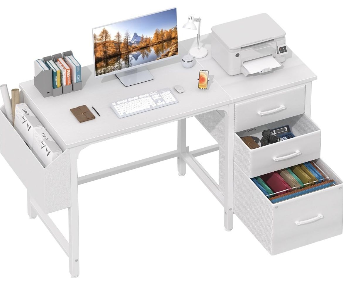 Lufeiya 47 in White Desk with Fabric File Drawers For Sale $44.00 50%+ OFF Retail $89.99 NEW IN BOX
