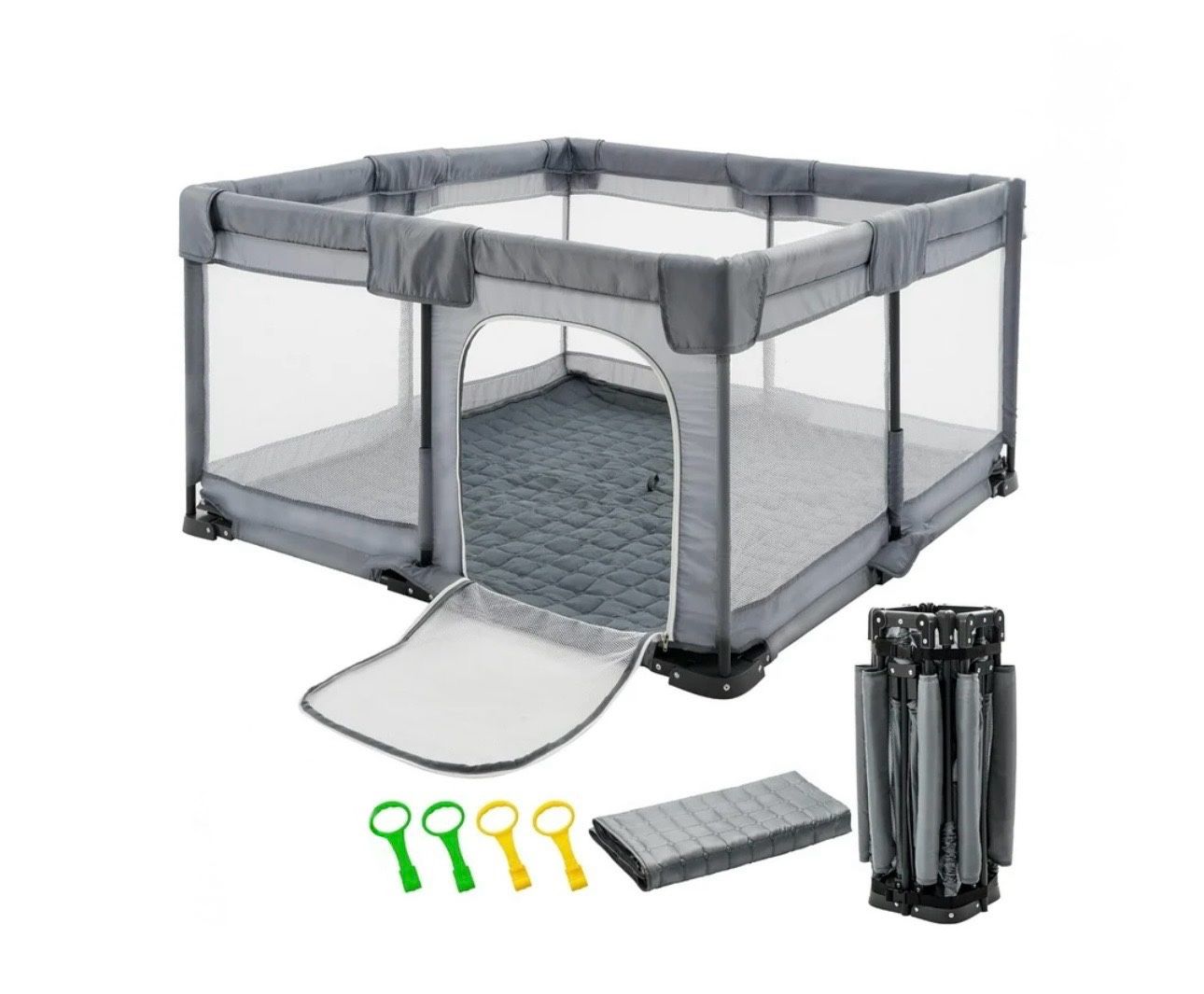 Foldable Baby Playpen with Mat, Playard Toddlers Kids Portable Activity Center, 4 Handles