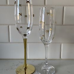 Champagne Flutes with Gold Bows - Set of 2