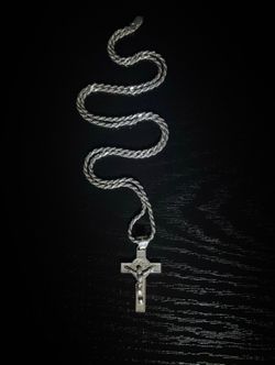 .925 Italy Silver Rope Chain & "Cristo" Crucifix Pendant