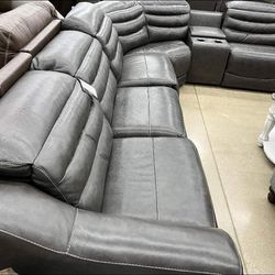 Leather Center Dark Gray 6 Pcs Reclining Sectional Sofa Couch With İnterest Free Payment Options 