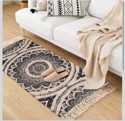 2X4.4 Black Mandala Boho Runner Rug