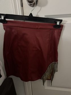 Elegant Red Skirt with Fringe Detail