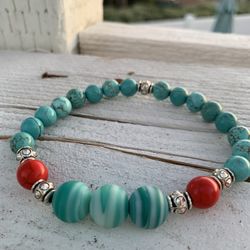 Turquoise +red Beaded Bracelet For Women