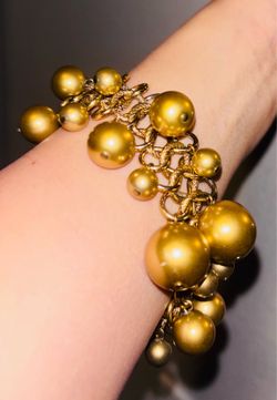 Kenneth Jay Lane Dangle Faux Gold Pearl Bib Necklace Bracelet 13th Anniversary