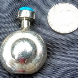 Art Deco Taxco Mexico Mexican sterling silver 925 perfume bottle w tourquoise stone knob screw cap.