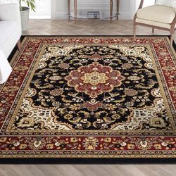 NEW Big 9’ by 12’ Stunning Ornate Oriental Style Rug - Brick Red, Black, Gold, Multicolor