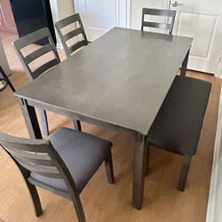 Beautiful Dining Room Set With 3 Cushioned Chairs And Bench
