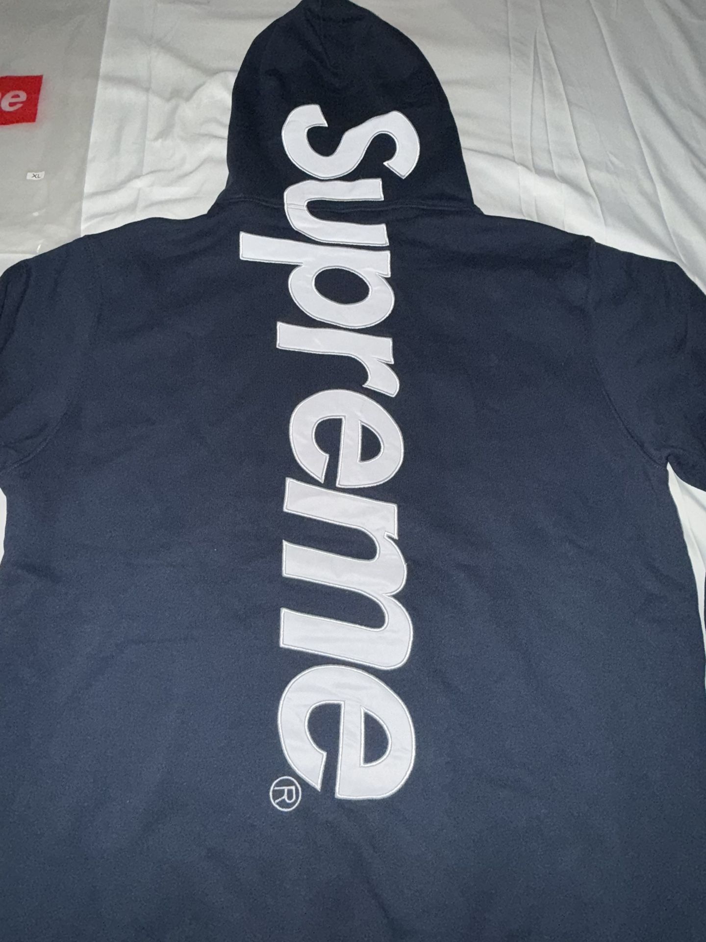 🔥 Navy Supreme Satin Appliqué Hoodie Small & Medium