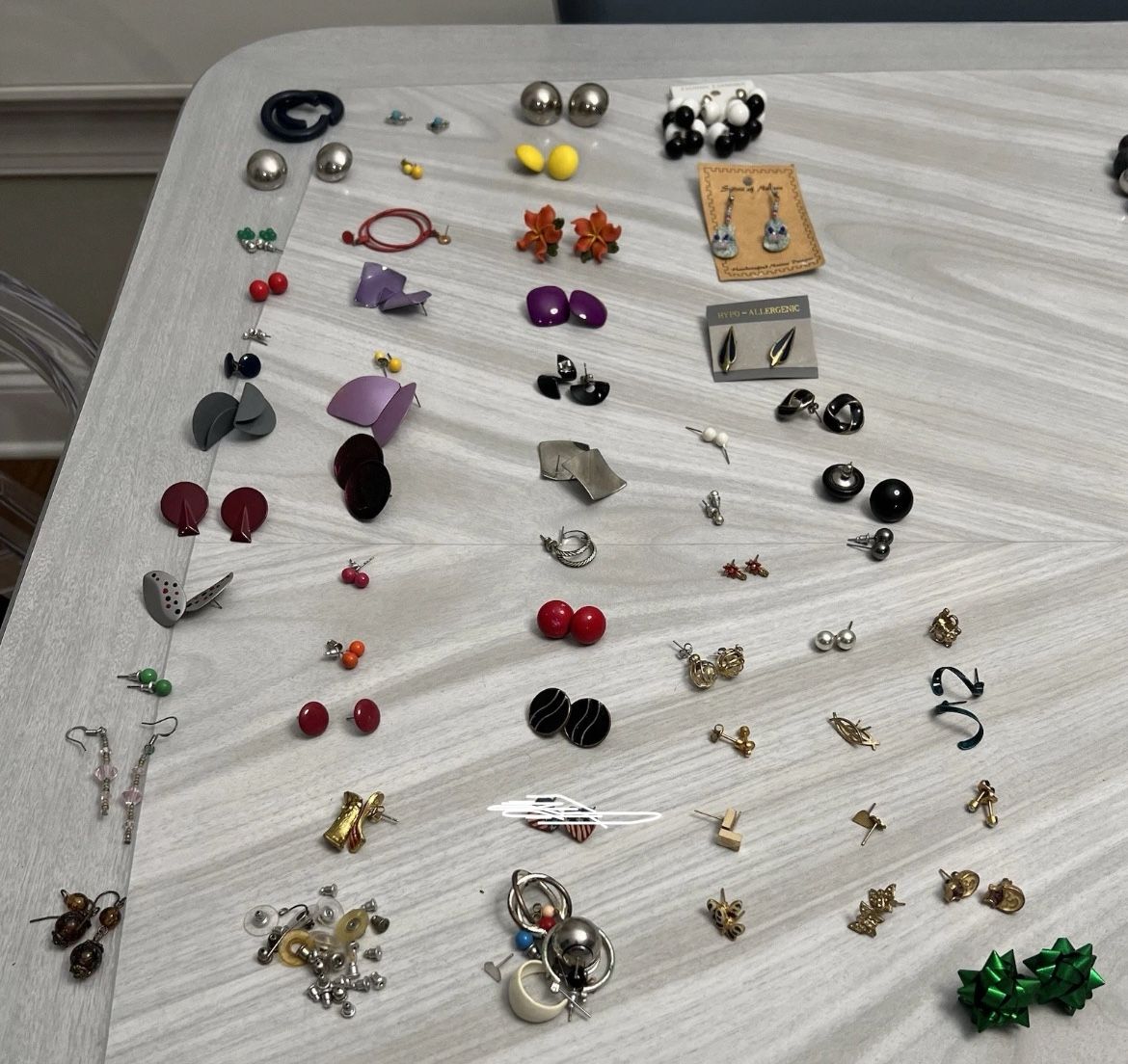 Vintage Earrings Lot 50+ pr Gold silver Colorful Pierced metal Retro Added several more larger silver hoops. Didn’t photograph. Still 50+ T