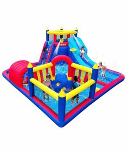 Inflatable water park with slide