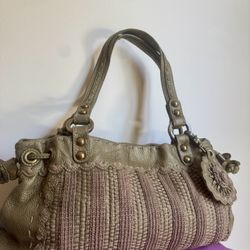 Vintage Isabella Fiore Woven Leather Satchel with Crochet Flower Detail