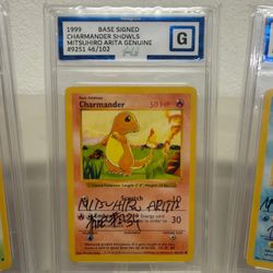 Signed Mitsuhiro Arita Bulbasaur Charmander Squirtle Pokemon Shadowless RARE WOW
