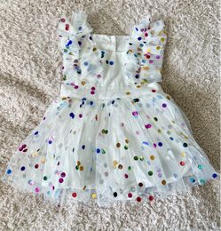 Rainbow Confetti Dot White Tulle Party Dress for Baby Girl - NEVER WORN