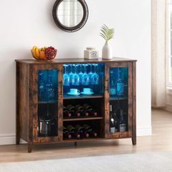 Garvee Wine Bar Cabinet with Led Light,Home Coffee Cabinet with Wine and Glass Rack