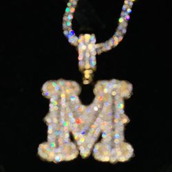 18k Gold Plated M Pendant & 3 mm Tennis Chain 