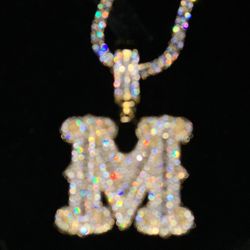 18k Gold Plated M Pendant & 3 mm Tennis Chain 