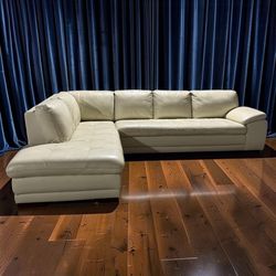 Ivory Leather Sectional Sofa with Left Facing Chaise — $3.2k Retail