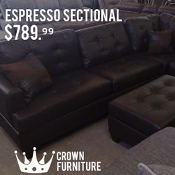 Espresso Sectional With Ottoman 
