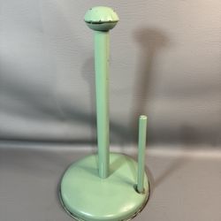 Mint Green Countertop Metal Paper Towel Holder Stand Farmhouse Vintage Repro  See pics for condition  